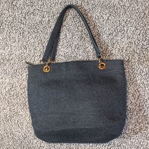 Talbots Navy Wover Straw Tote Bag